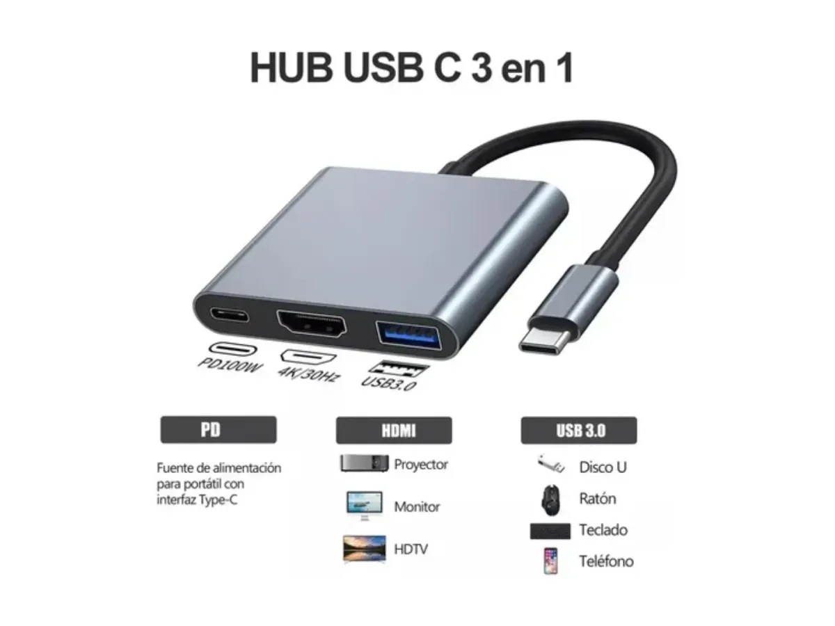 Hub USB-C 3 en 1 con HDMI 4K — foto 2